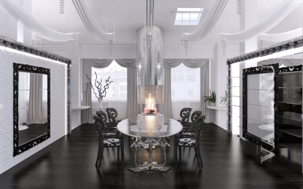 Дизайн интерьера квартиры в Крылатском, современное барокко, черное и белое в интерьере.