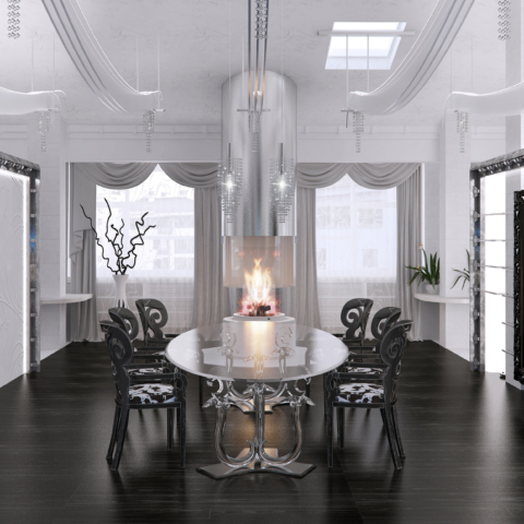 Дизайн интерьера квартиры в Крылатском, современное барокко, черное и белое в интерьере.