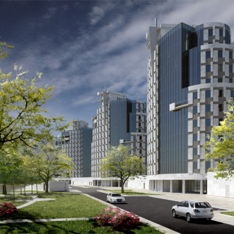 Проект многоквартирного жилого комплекса на Гвардейском проспекте в Калининграде, вид со двора