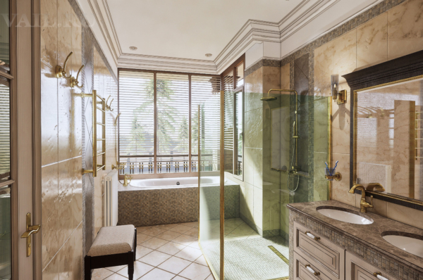 Ванная с окном в частном доме, Классический стиль в ванной
